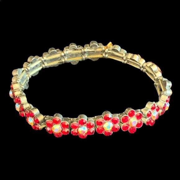 Vintage red crystal sparkling floral bracelet o/s - Picture 4 of 6